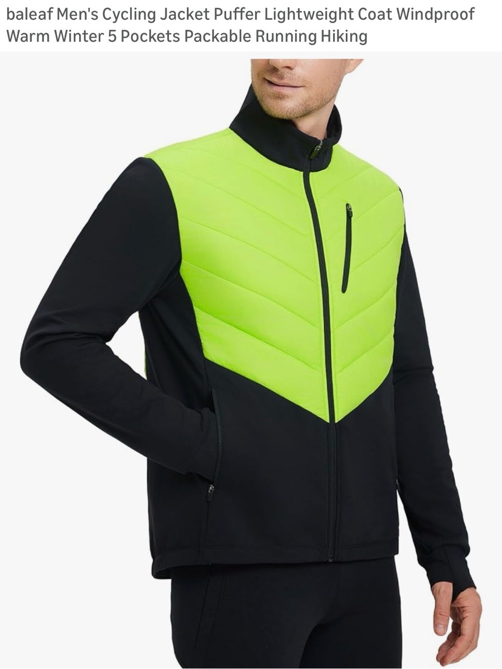 🎼Baleaf Cycling Jacket puffer lightweight coat wind proof yellow/black  L NWT